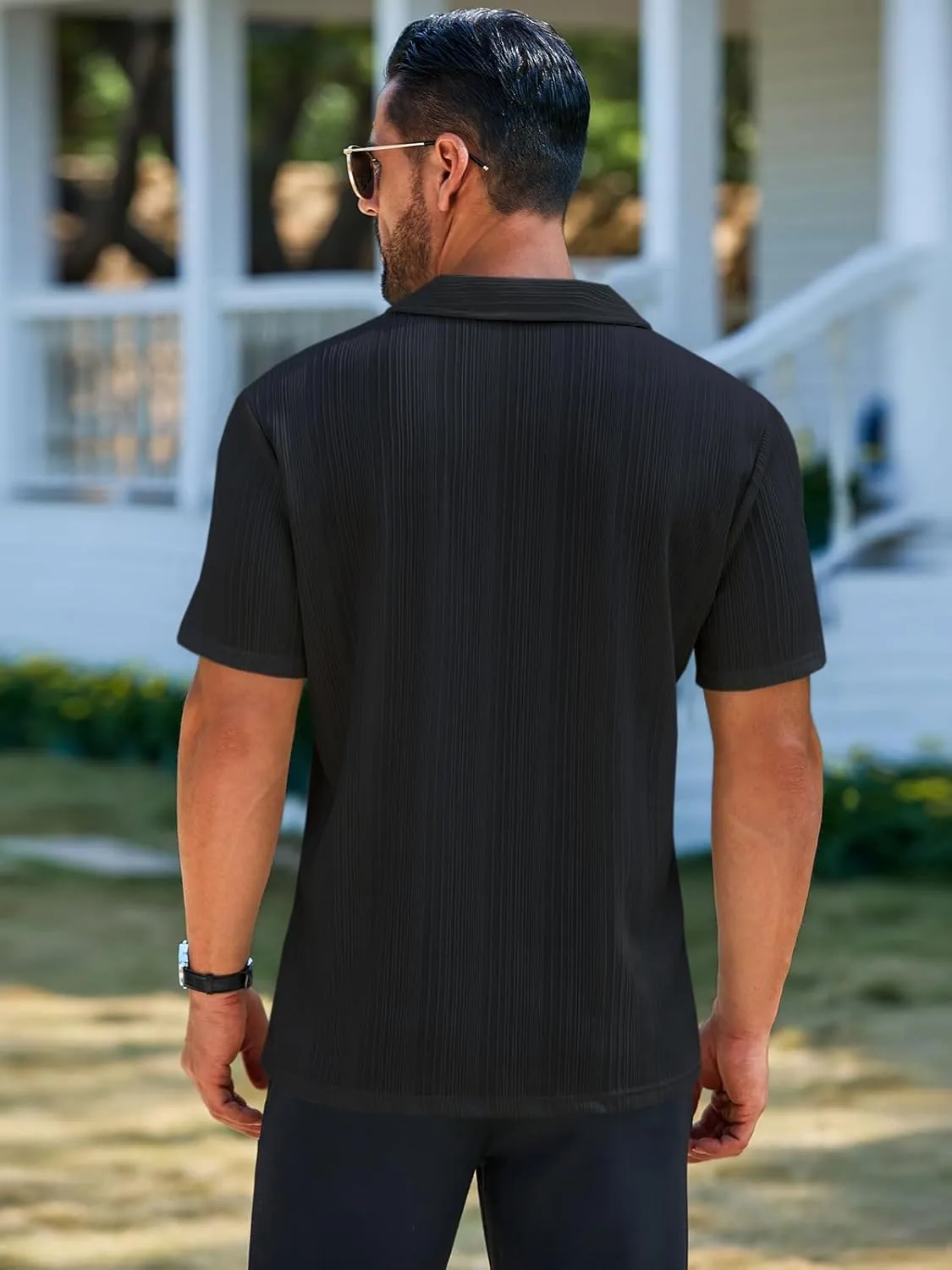 Runcati Mens Quarter Zip Polo Shirts Knit Textured Casual Short Sleeve Shirt Lightweight Golf Tops