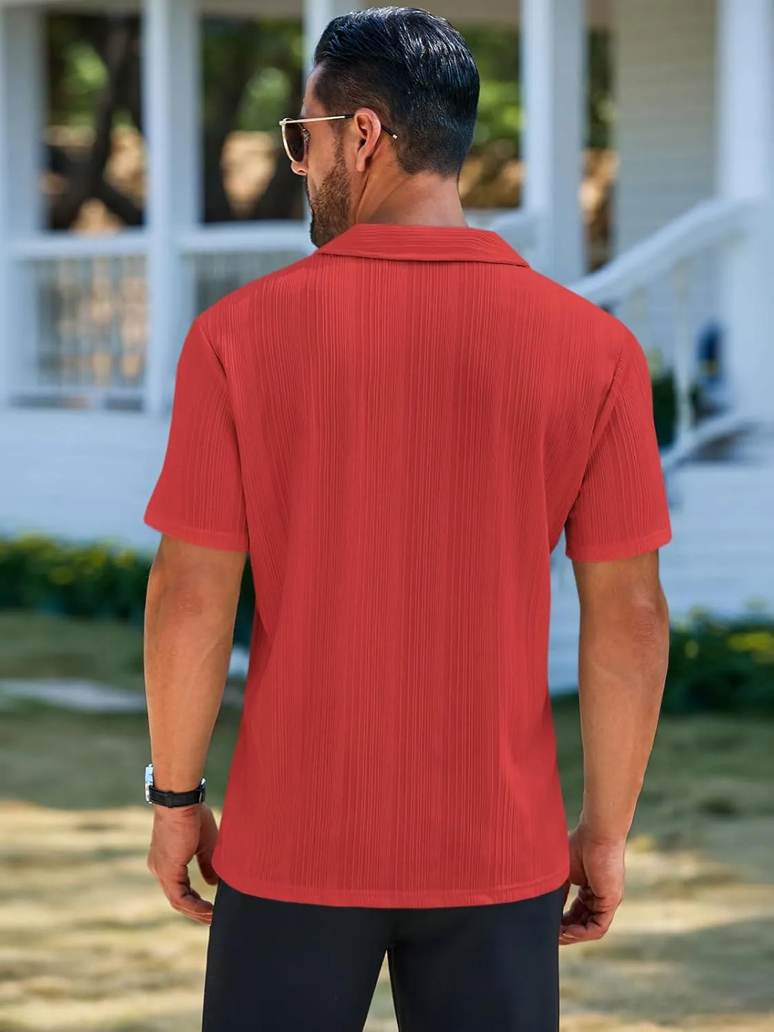 Runcati Mens Quarter Zip Polo Shirts Knit Textured Casual Short Sleeve Shirt Lightweight Golf Tops