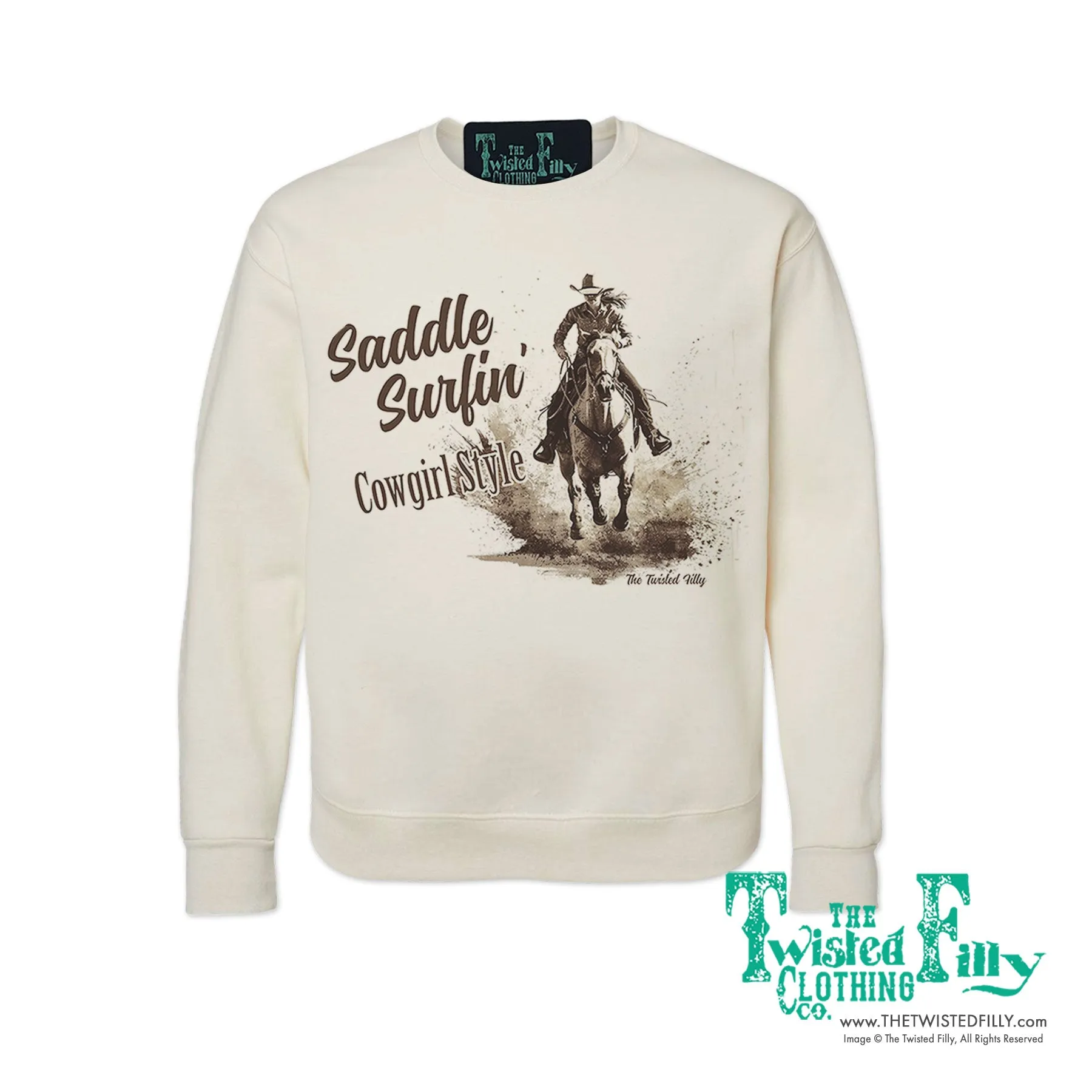 Saddle Surfin' Cowgirl Style - Adult Womens Sweatshirt - Assorted Colors