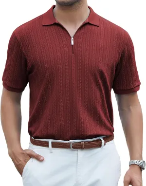 SAMERM Mens Zipper Polo Shirts Short Sleeve Casual Fashion Stylish Knit Polo T Shirt for Men