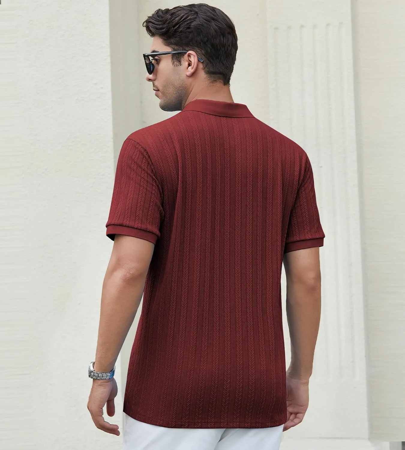 SAMERM Mens Zipper Polo Shirts Short Sleeve Casual Fashion Stylish Knit Polo T Shirt for Men