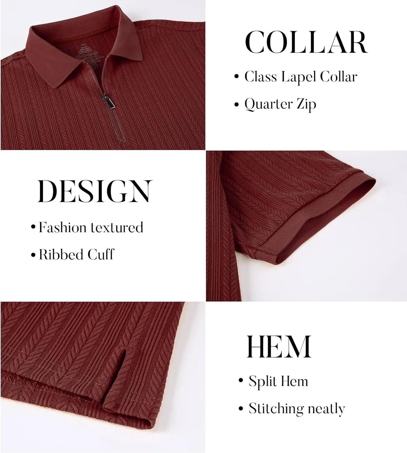 SAMERM Mens Zipper Polo Shirts Short Sleeve Casual Fashion Stylish Knit Polo T Shirt for Men