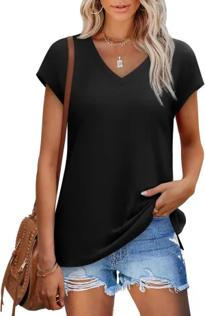 SAMPEEL Womens Summer Tops 2025 Cap Sleeve Trendy Tank Tops V Neck Loose Fit Shirts