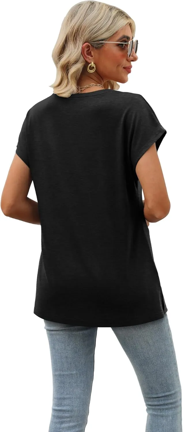 SAMPEEL Womens Summer Tops 2025 Cap Sleeve Trendy Tank Tops V Neck Loose Fit Shirts