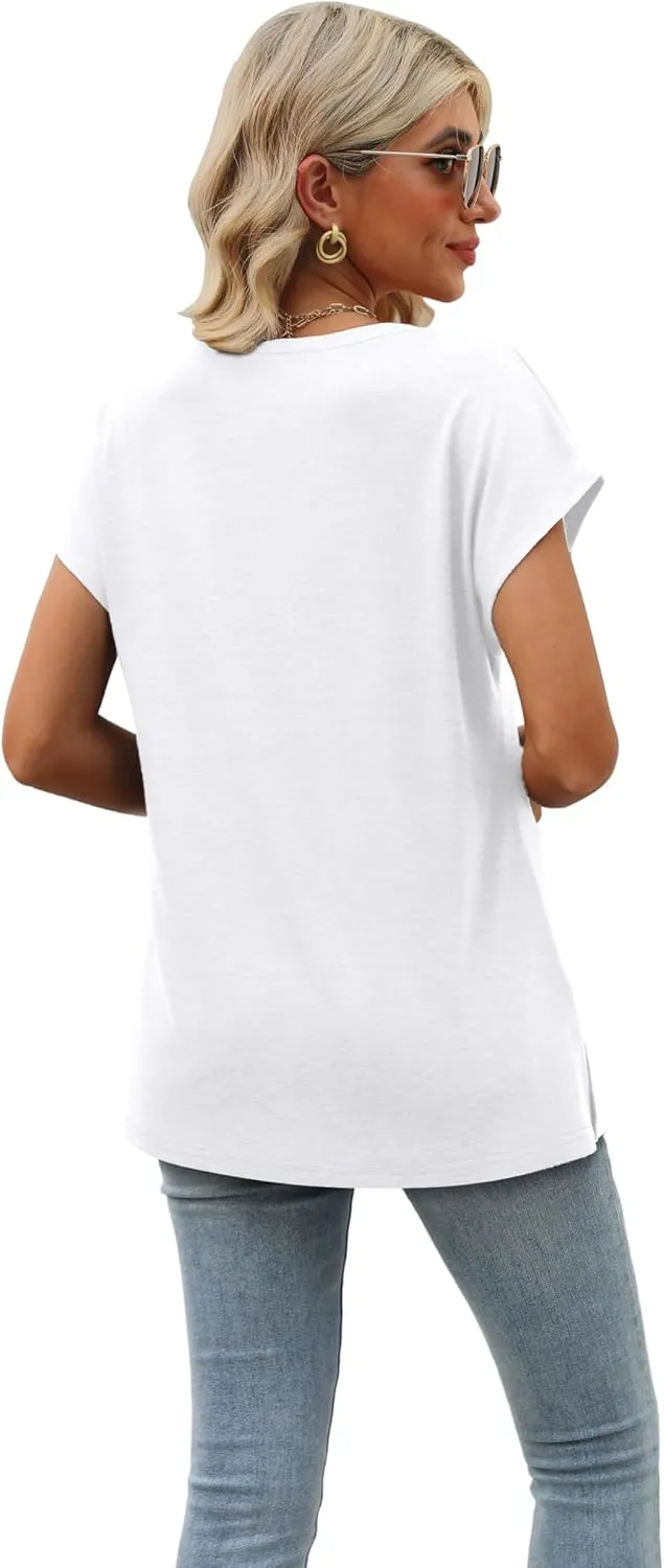 SAMPEEL Womens Summer Tops 2025 Cap Sleeve Trendy Tank Tops V Neck Loose Fit Shirts