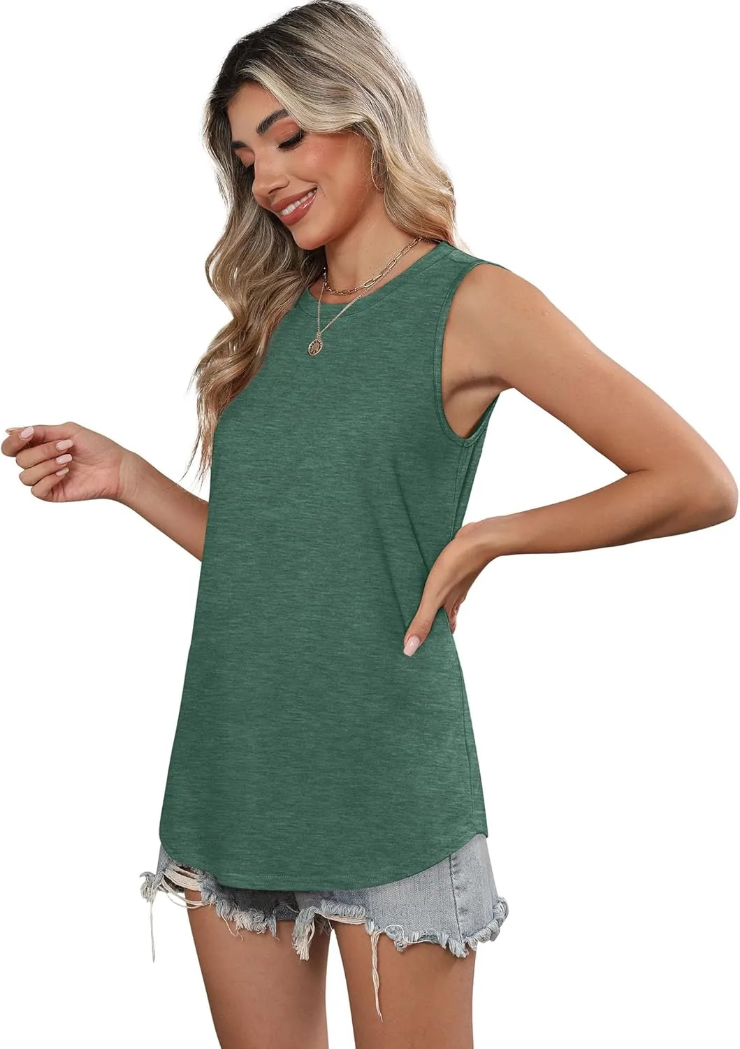 SAMPEEL Womens Tank Tops Loose Casual Summer Tops Crew Neck Basic Sleeveless Shirts Trendy 2025
