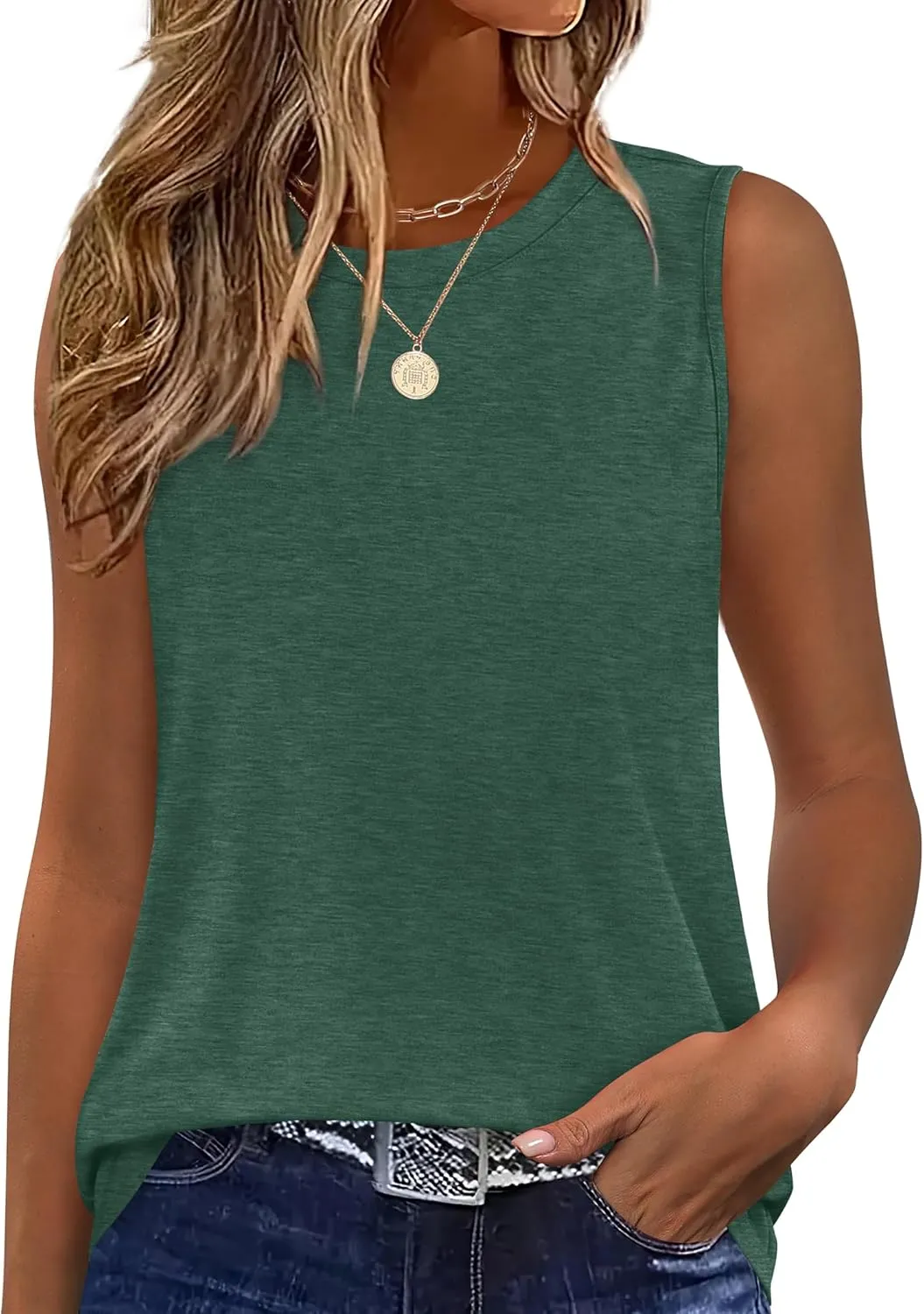SAMPEEL Womens Tank Tops Loose Casual Summer Tops Crew Neck Basic Sleeveless Shirts Trendy 2025