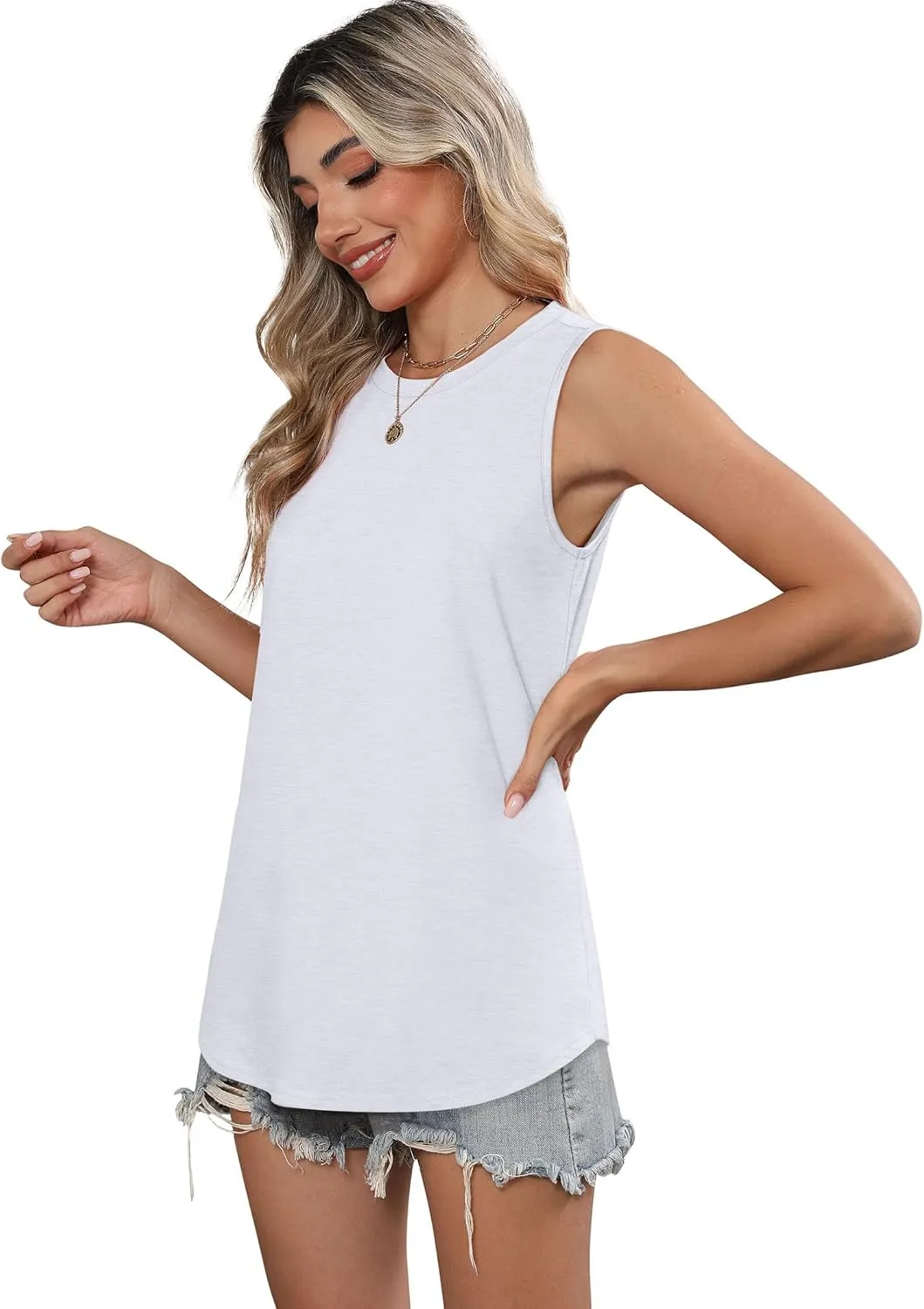 SAMPEEL Womens Tank Tops Loose Casual Summer Tops Crew Neck Basic Sleeveless Shirts Trendy 2025