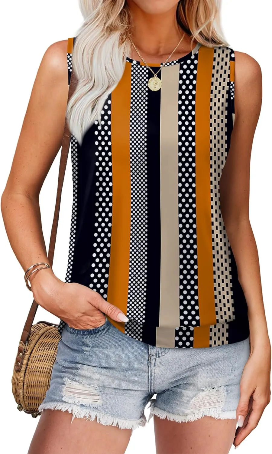 SAMPEEL Womens Tank Tops Loose Fit Casual Round Neck Sleeveless Summer Tops Trendy Vacation Clothes 2025