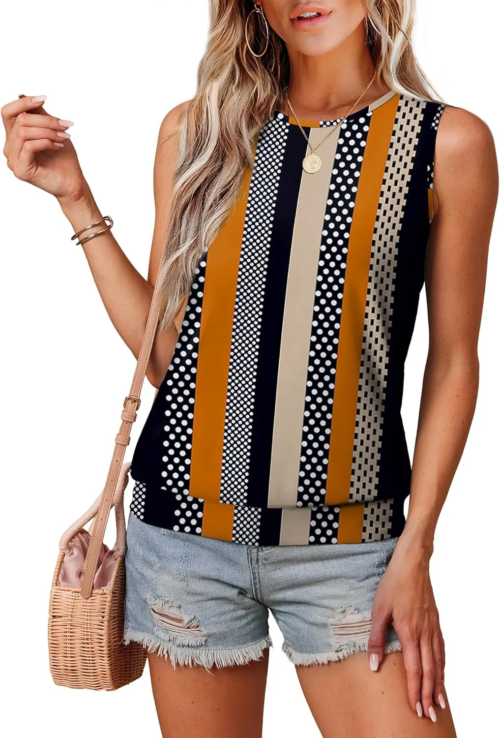 SAMPEEL Womens Tank Tops Loose Fit Casual Round Neck Sleeveless Summer Tops Trendy Vacation Clothes 2025