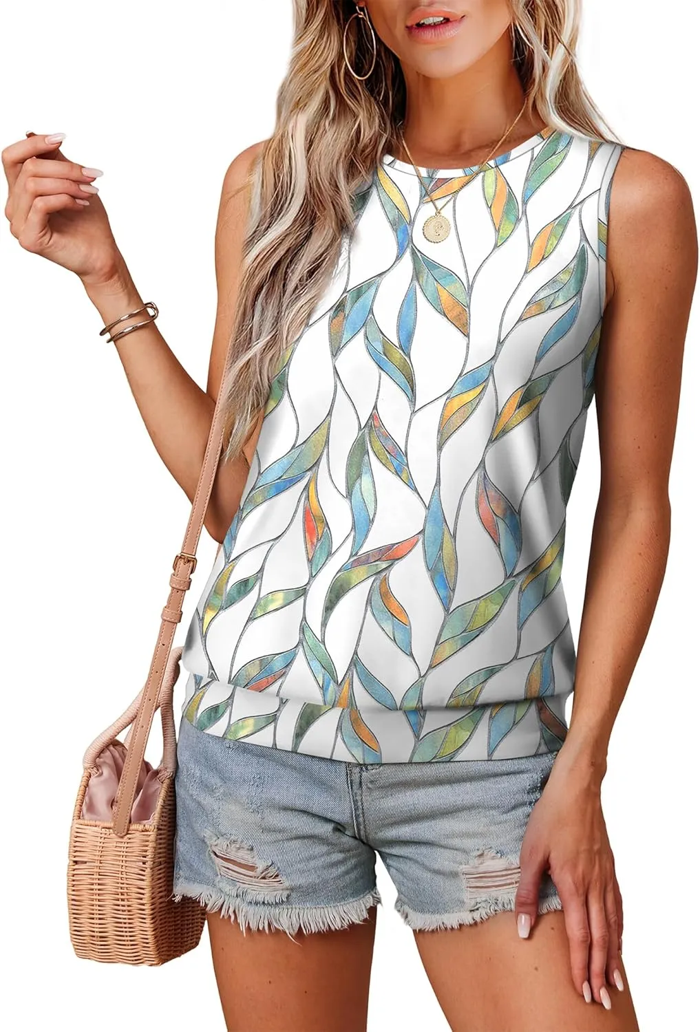 SAMPEEL Womens Tank Tops Loose Fit Casual Round Neck Sleeveless Summer Tops Trendy Vacation Clothes 2025
