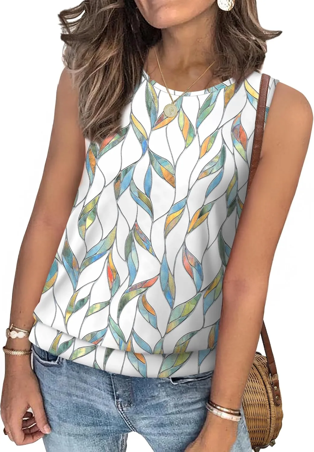 SAMPEEL Womens Tank Tops Loose Fit Casual Round Neck Sleeveless Summer Tops Trendy Vacation Clothes 2025