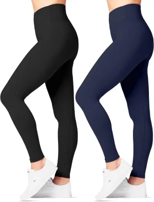 SATINA High Waisted Leggings for Women - Comfortable and Stretchy in Versatile Sizes and Colors (2 Pack)