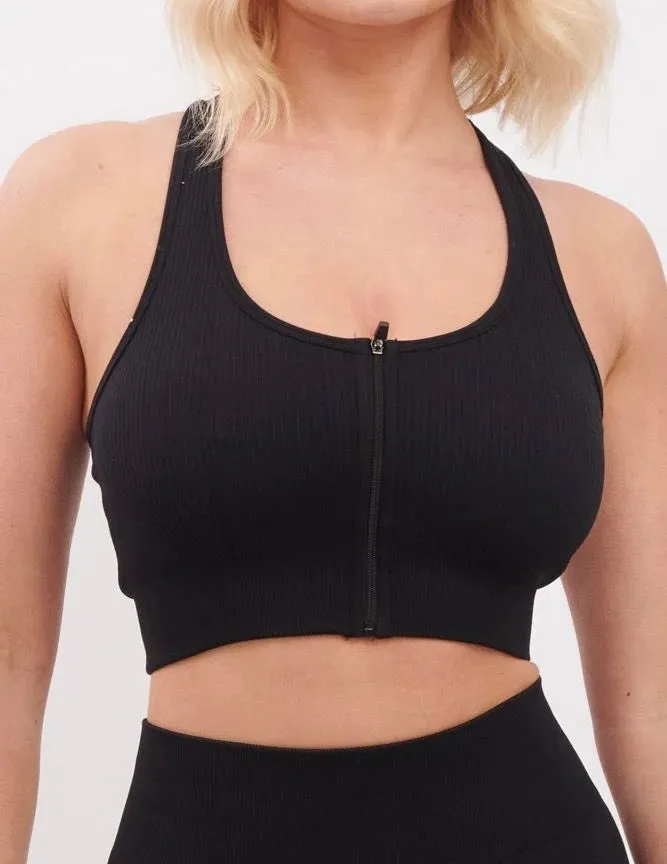 Secret Sport Ribbed Sleeveless Crop Work out Top With Zip and Padded