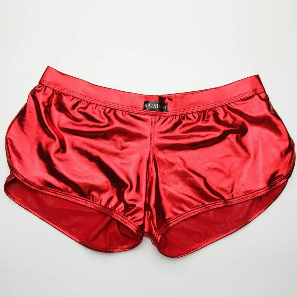 Sexy Underpants Men Fashion Imitation Leather Pants Solid Color Lacquer Leather Fitting Comfortable Boxer Brief