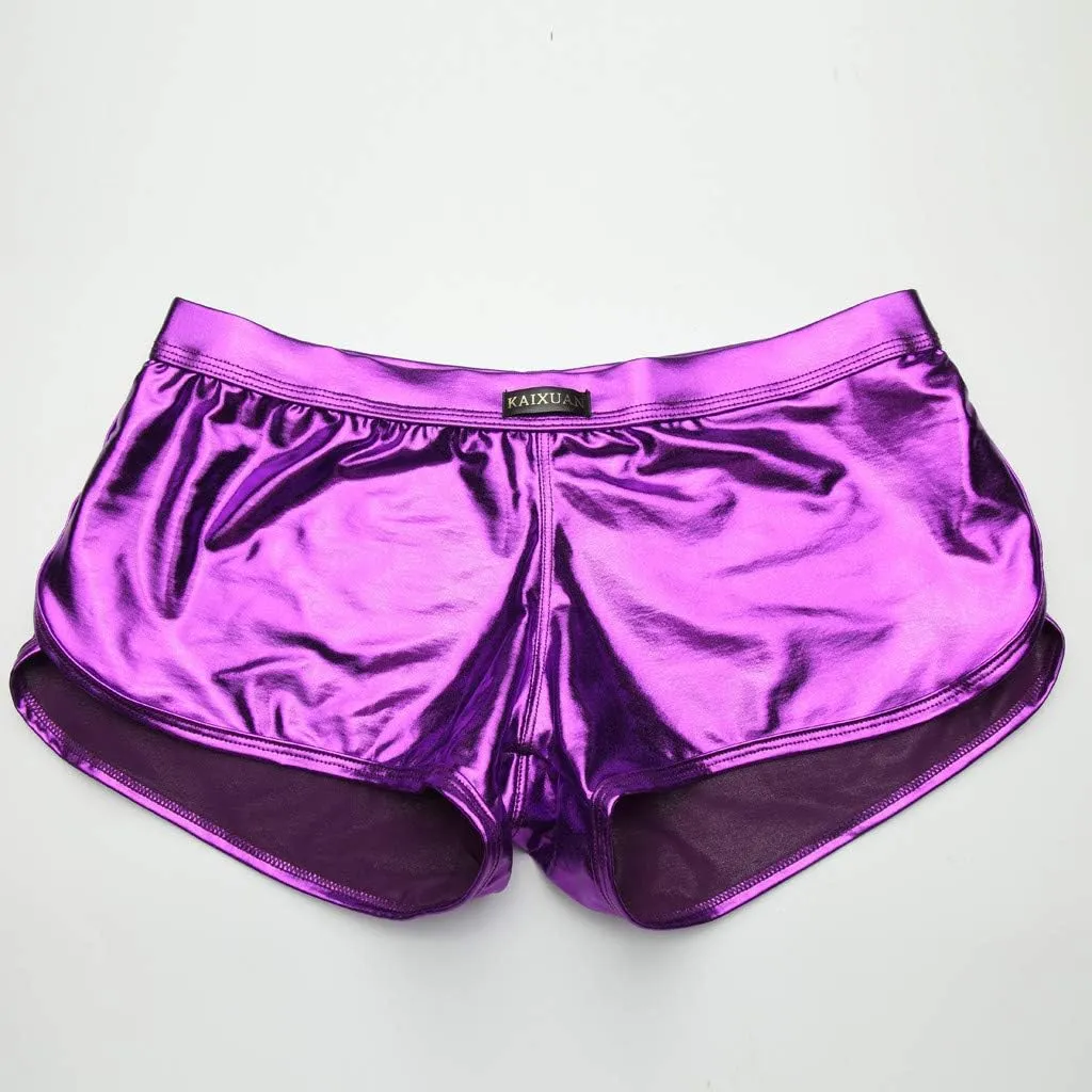 Sexy Underpants Men Fashion Imitation Leather Pants Solid Color Lacquer Leather Fitting Comfortable Boxer Brief