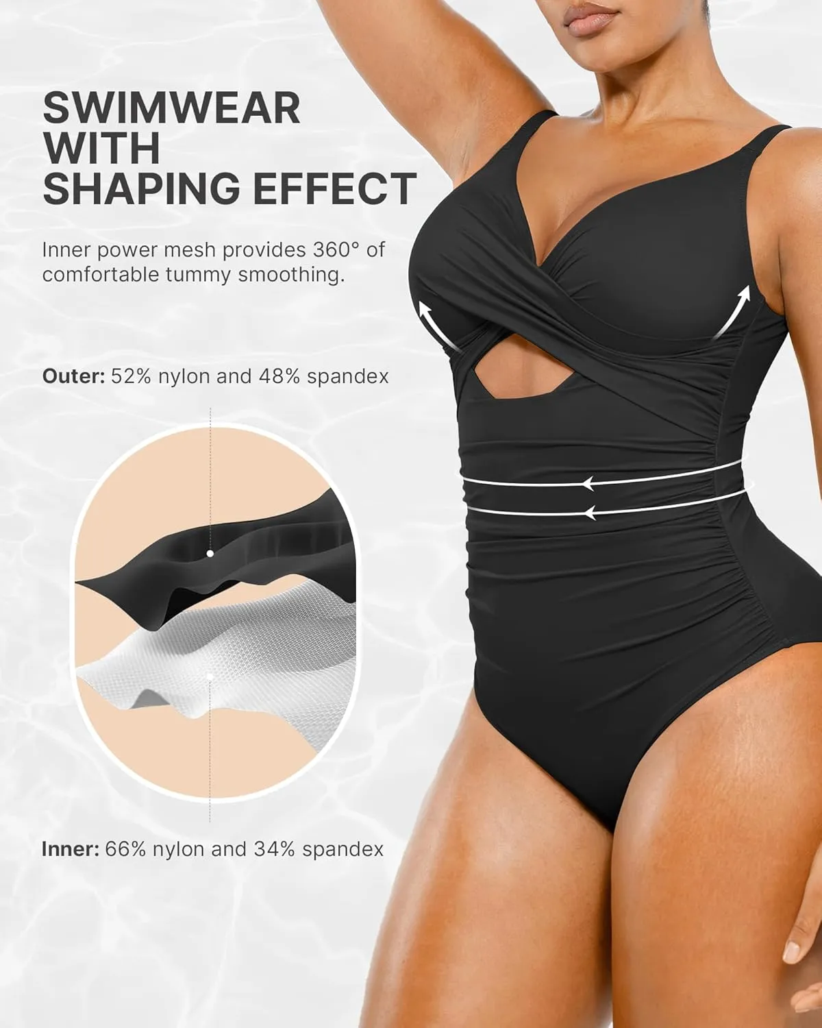 SHAPELLX Tummy Control Swimsuits Women V Neck One Piece Bathing Suit Ruched Push Up Slimming Swimwear Built-in Bra