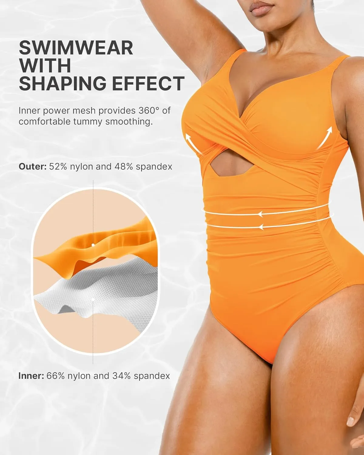 SHAPELLX Tummy Control Swimsuits Women V Neck One Piece Bathing Suit Ruched Push Up Slimming Swimwear Built-in Bra