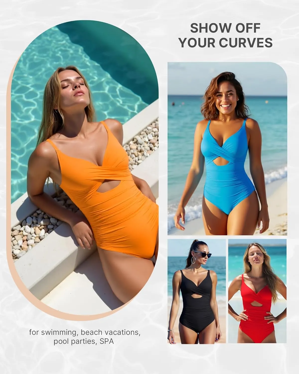 SHAPELLX Tummy Control Swimsuits Women V Neck One Piece Bathing Suit Ruched Push Up Slimming Swimwear Built-in Bra