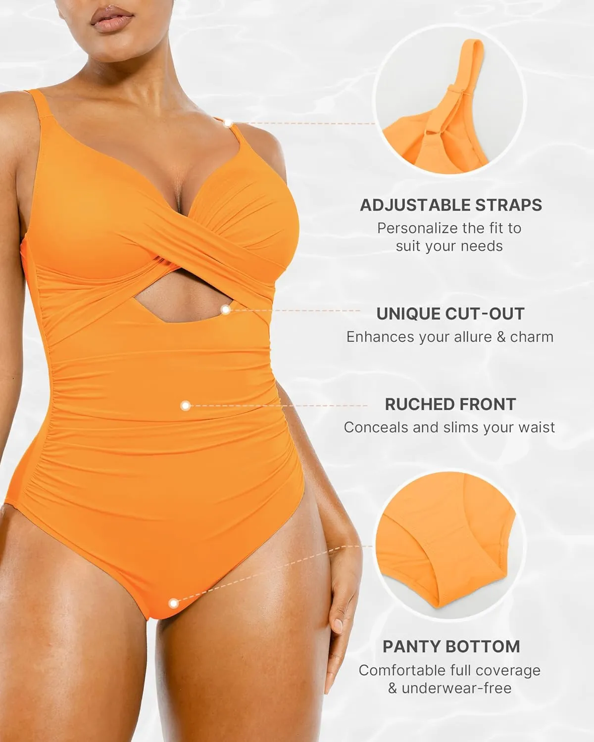 SHAPELLX Tummy Control Swimsuits Women V Neck One Piece Bathing Suit Ruched Push Up Slimming Swimwear Built-in Bra