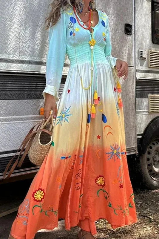 SIENNA™– SUNSET OMBRE FLORAL MAXI DRESS