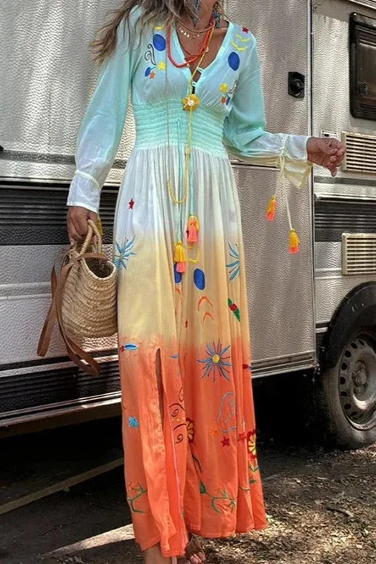 SIENNA™– SUNSET OMBRE FLORAL MAXI DRESS