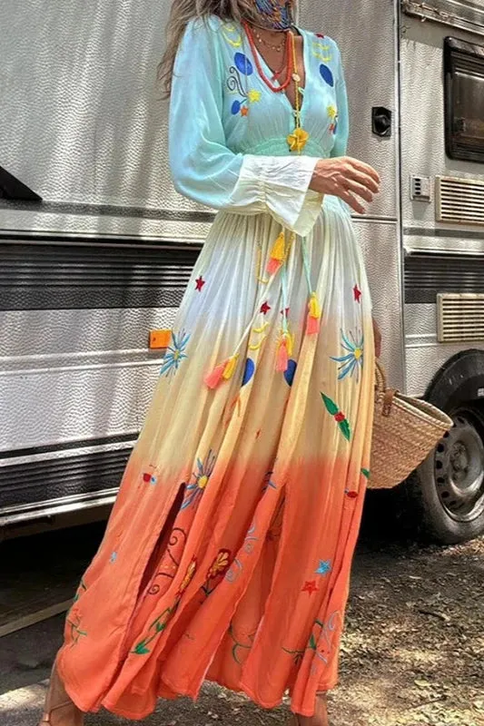 SIENNA™– SUNSET OMBRE FLORAL MAXI DRESS