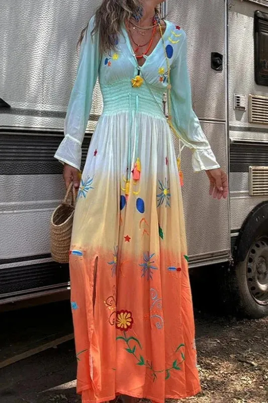 SIENNA™– SUNSET OMBRE FLORAL MAXI DRESS