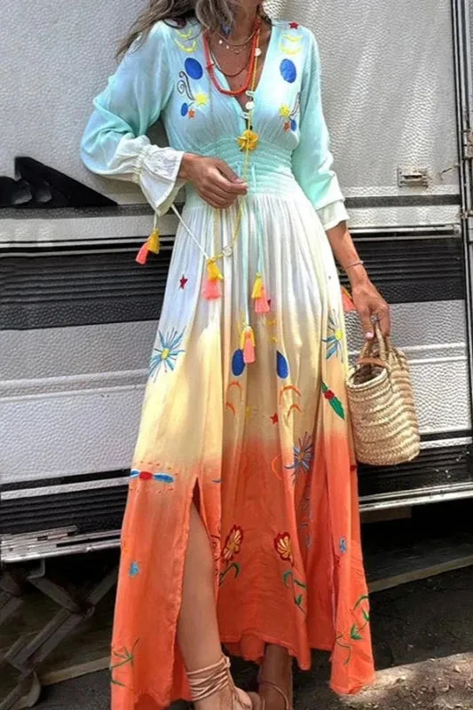 SIENNA™– SUNSET OMBRE FLORAL MAXI DRESS