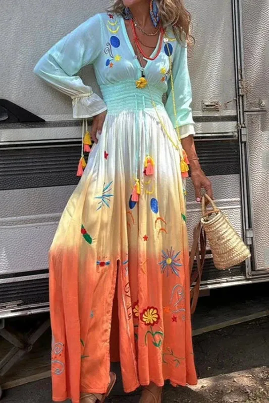 SIENNA™– SUNSET OMBRE FLORAL MAXI DRESS