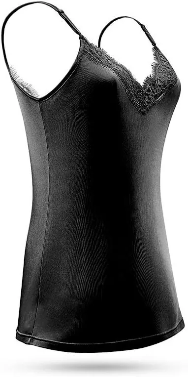 SilRiver Silk Women's Camisole Deep V-Neck Tank Tops Lace Cami Tops for Women Undershirts