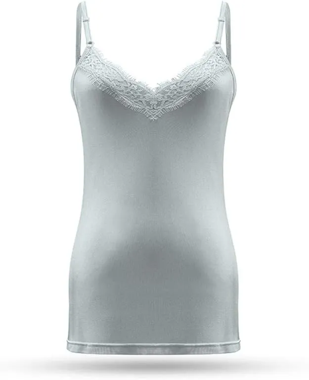 SilRiver Silk Women's Camisole Deep V-Neck Tank Tops Lace Cami Tops for Women Undershirts
