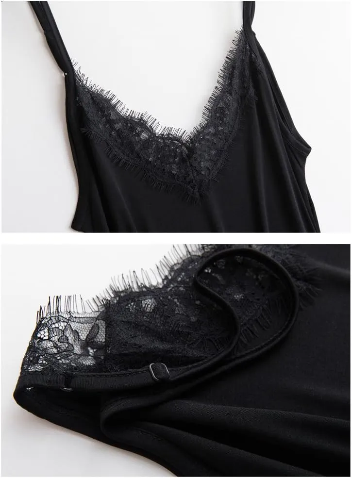 SilRiver Silk Women's Camisole Deep V-Neck Tank Tops Lace Cami Tops for Women Undershirts