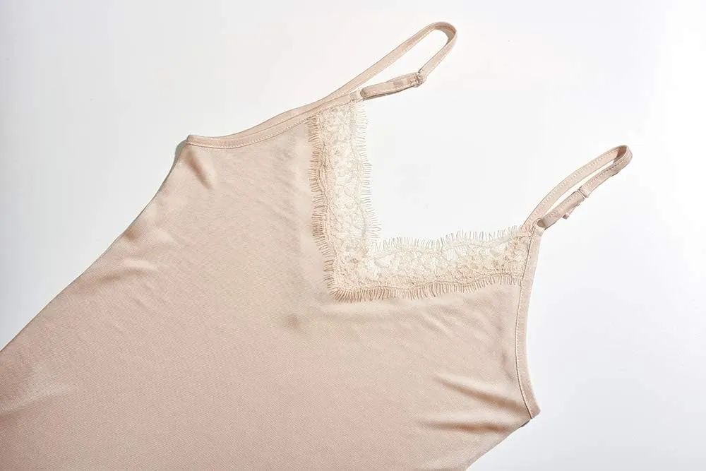 SilRiver Silk Women's Camisole Deep V-Neck Tank Tops Lace Cami Tops for Women Undershirts