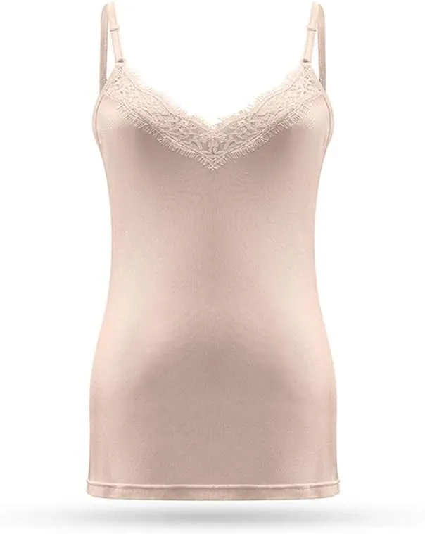 SilRiver Silk Women's Camisole Deep V-Neck Tank Tops Lace Cami Tops for Women Undershirts