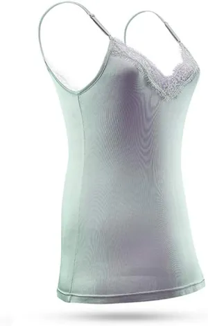 SilRiver Silk Women's Camisole Deep V-Neck Tank Tops Lace Cami Tops for Women Undershirts