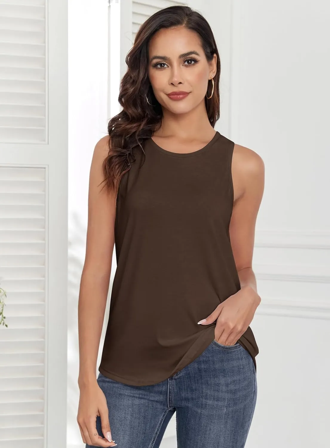 Smile Fish Women Crewneck Flowy Loose Fit Tank Top Sleeveless Summer Tops Shirts