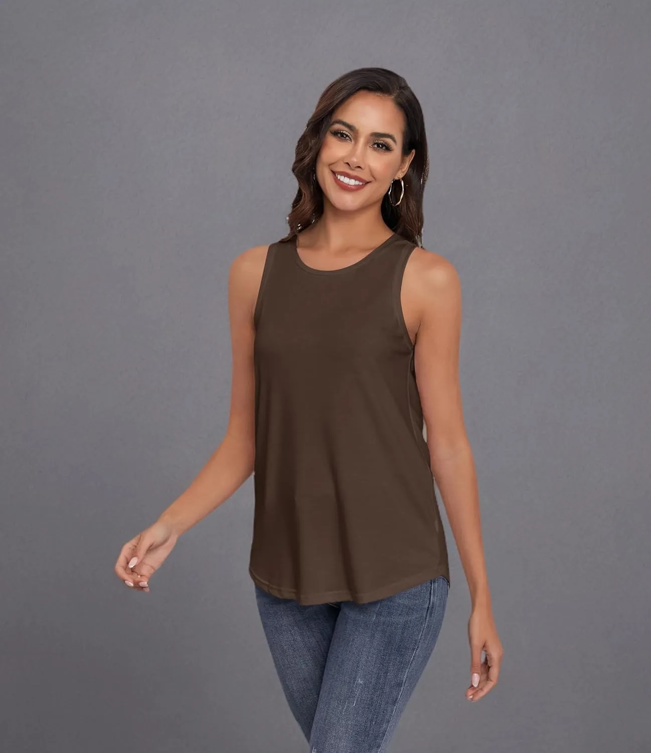 Smile Fish Women Crewneck Flowy Loose Fit Tank Top Sleeveless Summer Tops Shirts