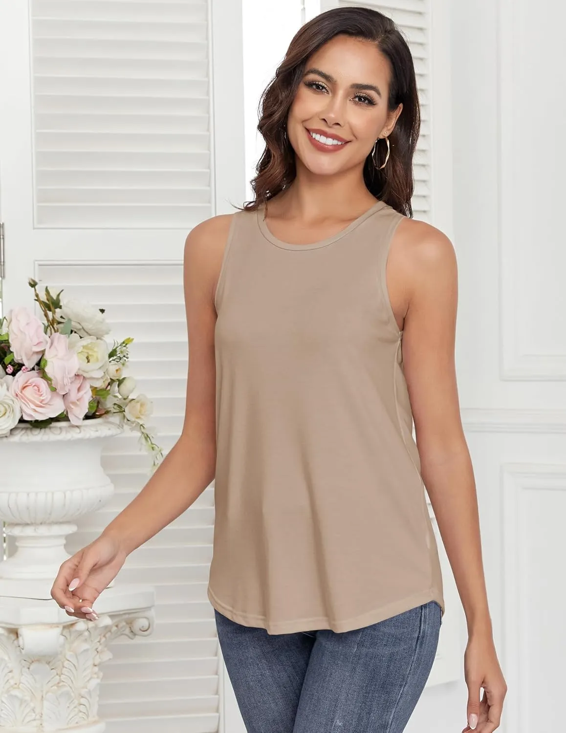 Smile Fish Women Crewneck Flowy Loose Fit Tank Top Sleeveless Summer Tops Shirts