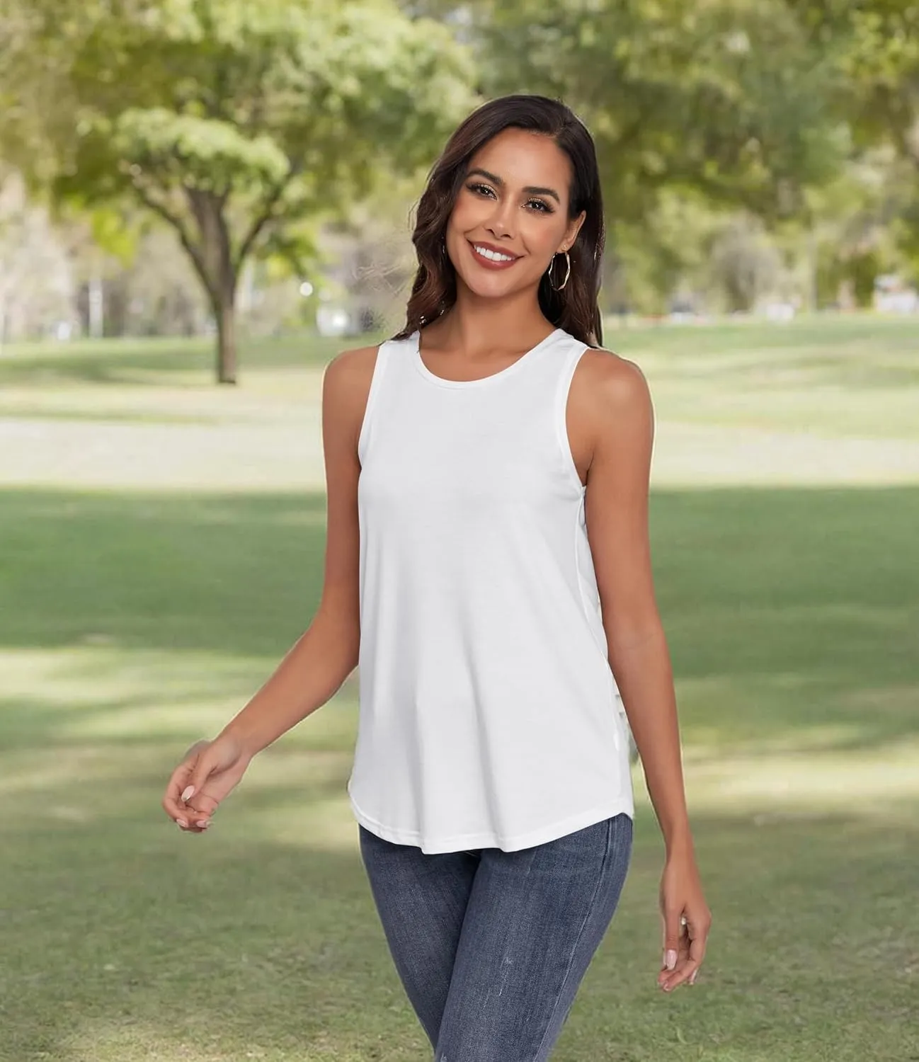 Smile Fish Women Crewneck Flowy Loose Fit Tank Top Sleeveless Summer Tops Shirts