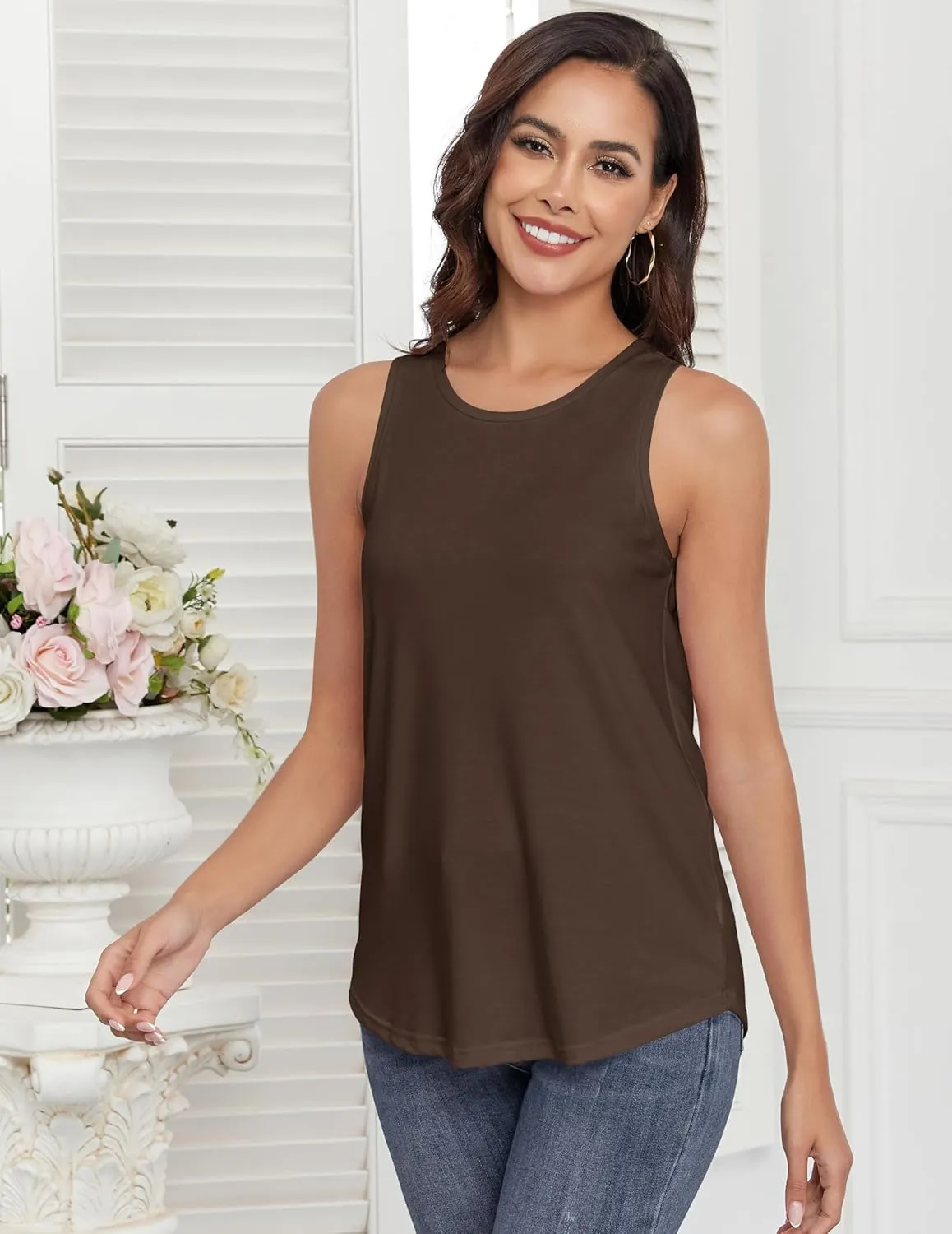 Smile Fish Women Crewneck Flowy Loose Fit Tank Top Sleeveless Summer Tops Shirts