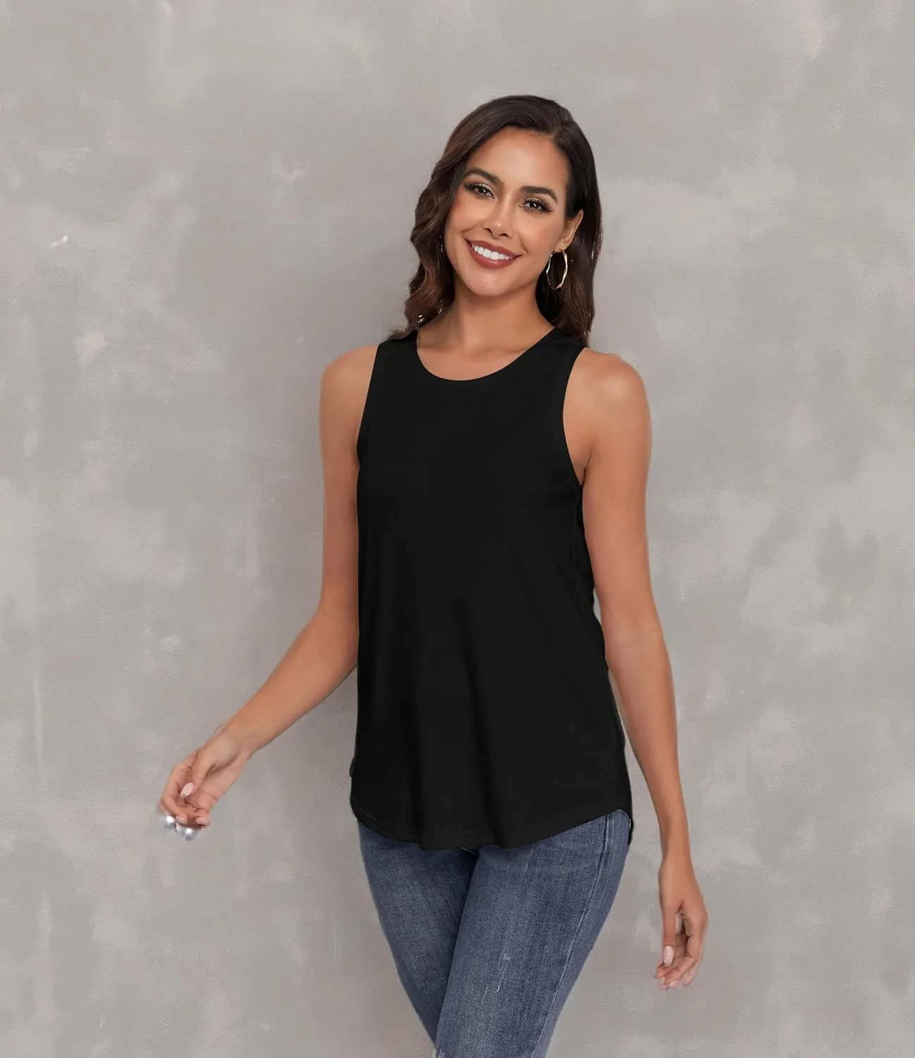 Smile Fish Women Crewneck Flowy Loose Fit Tank Top Sleeveless Summer Tops Shirts