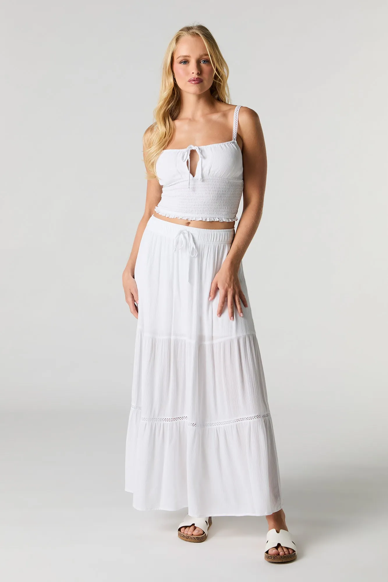 Smocked Tie Front Cropped Cami