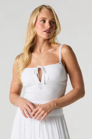 Smocked Tie Front Cropped Cami