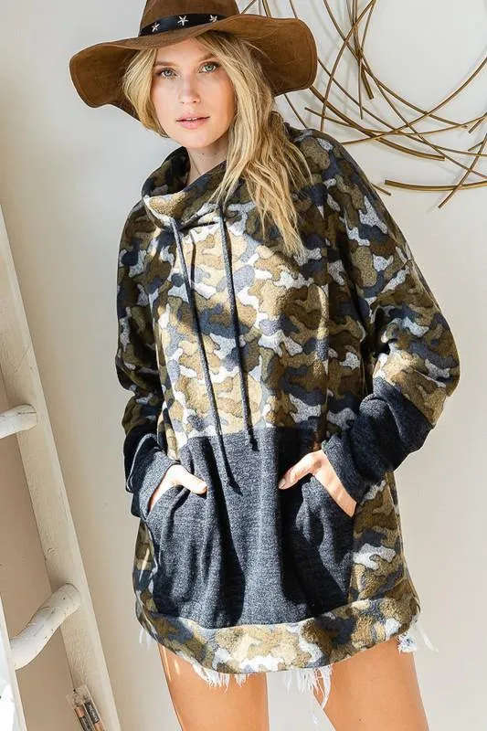 Soft Brushed Camo Mock Neck Sweatshirt - Clearance Final Sale