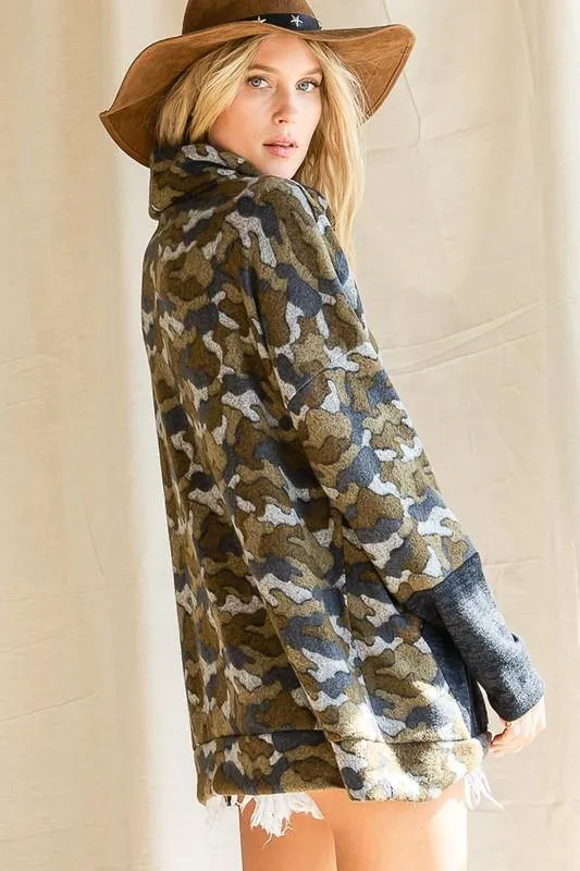 Soft Brushed Camo Mock Neck Sweatshirt - Clearance Final Sale