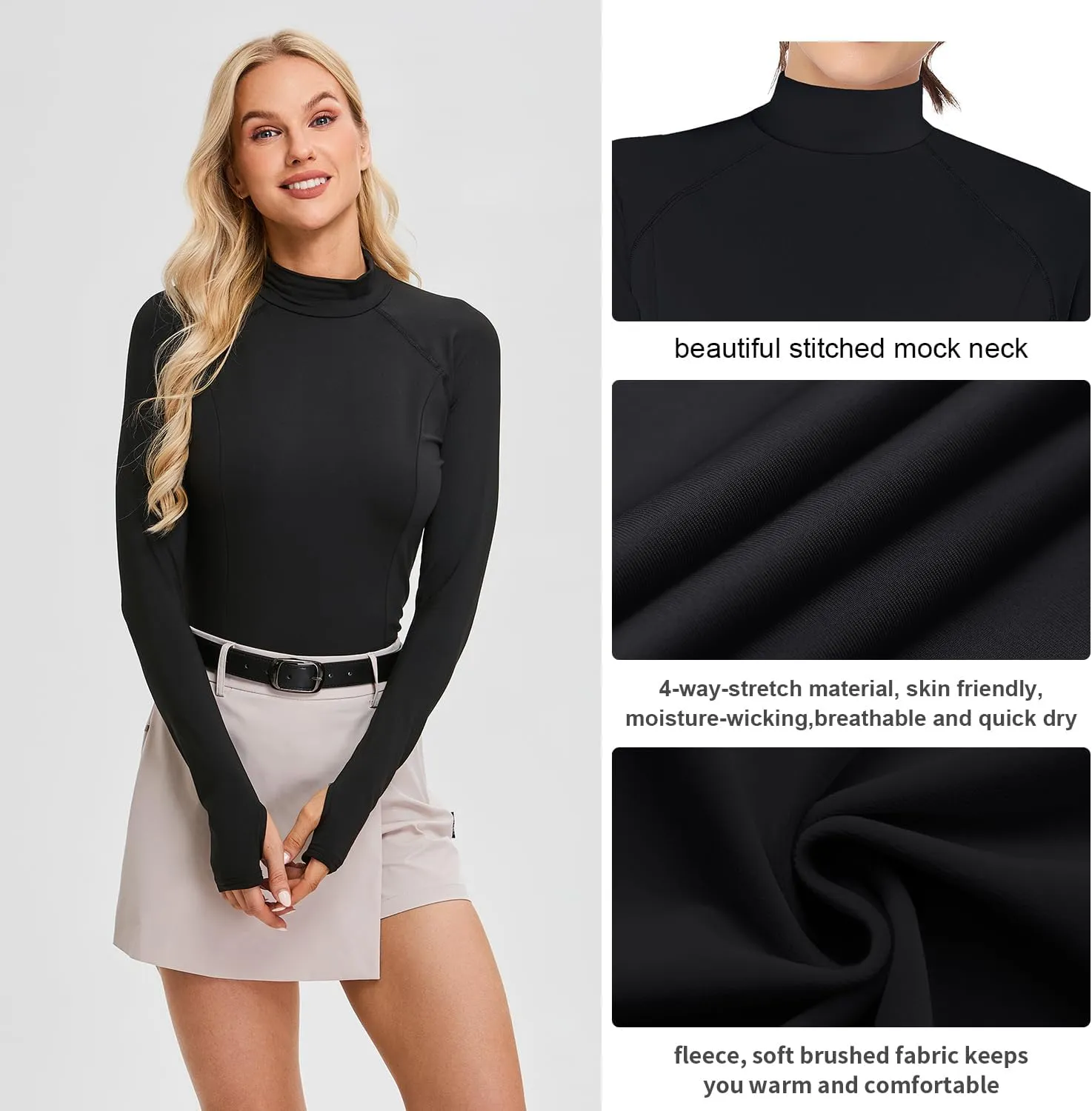 Soneven Women Fleece Thermal Long Sleeve Running Shirt Workout Tops Moisture Wicking Athletic Shirts with Thumb Holes