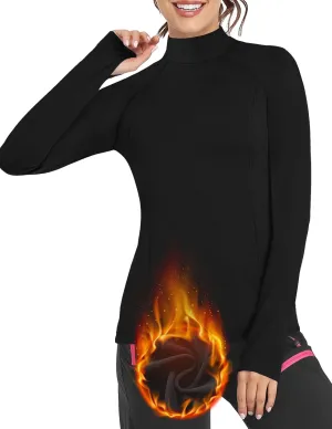 Soneven Women Fleece Thermal Long Sleeve Running Shirt Workout Tops Moisture Wicking Athletic Shirts with Thumb Holes