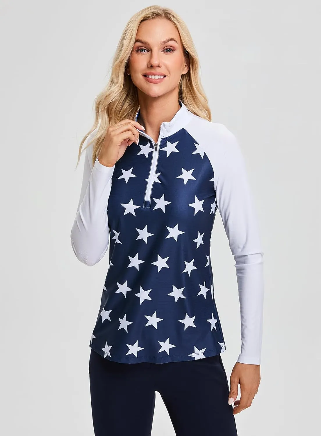 Soneven Women's Quarter Zip Polo Collared Golf Shirt Moisture Wicking Shirts Slim Fit for Casual Work