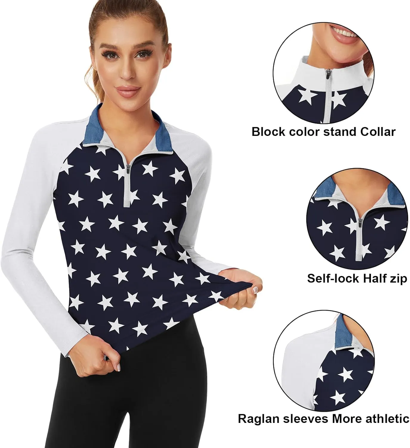 Soneven Women's Quarter Zip Polo Collared Golf Shirt Moisture Wicking Shirts Slim Fit for Casual Work